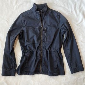 Daily Ritual Dark Navy Gray Denim Moto Jacket with Drawstring Waist size 2